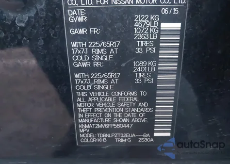 2015 Nissan Rogue S z USA, uszkodzony, nr VIN KNMAT2MV6FP580447